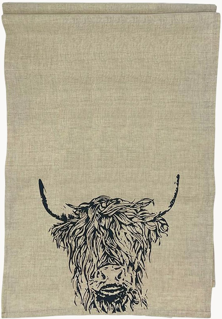 Corredor de mesa em linho Highland Cow