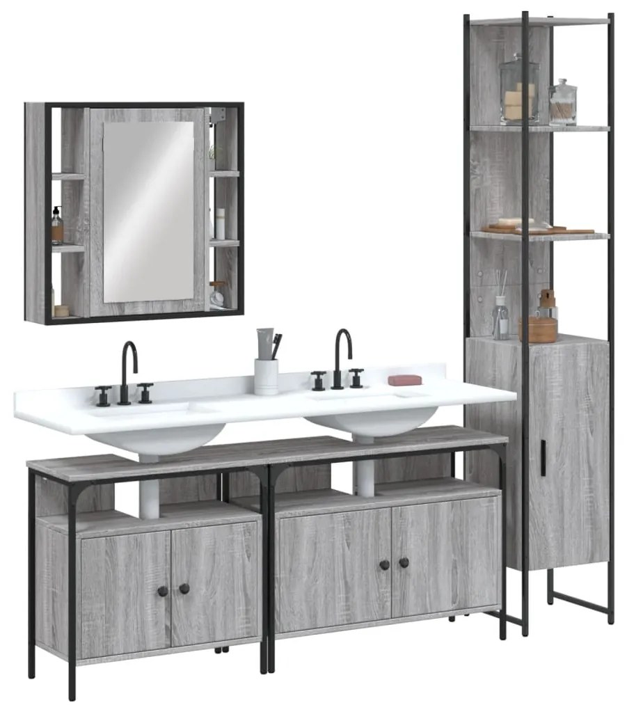 vidaXL 4 pcs conj. móveis casa de banho derivados madeira cinza sonoma