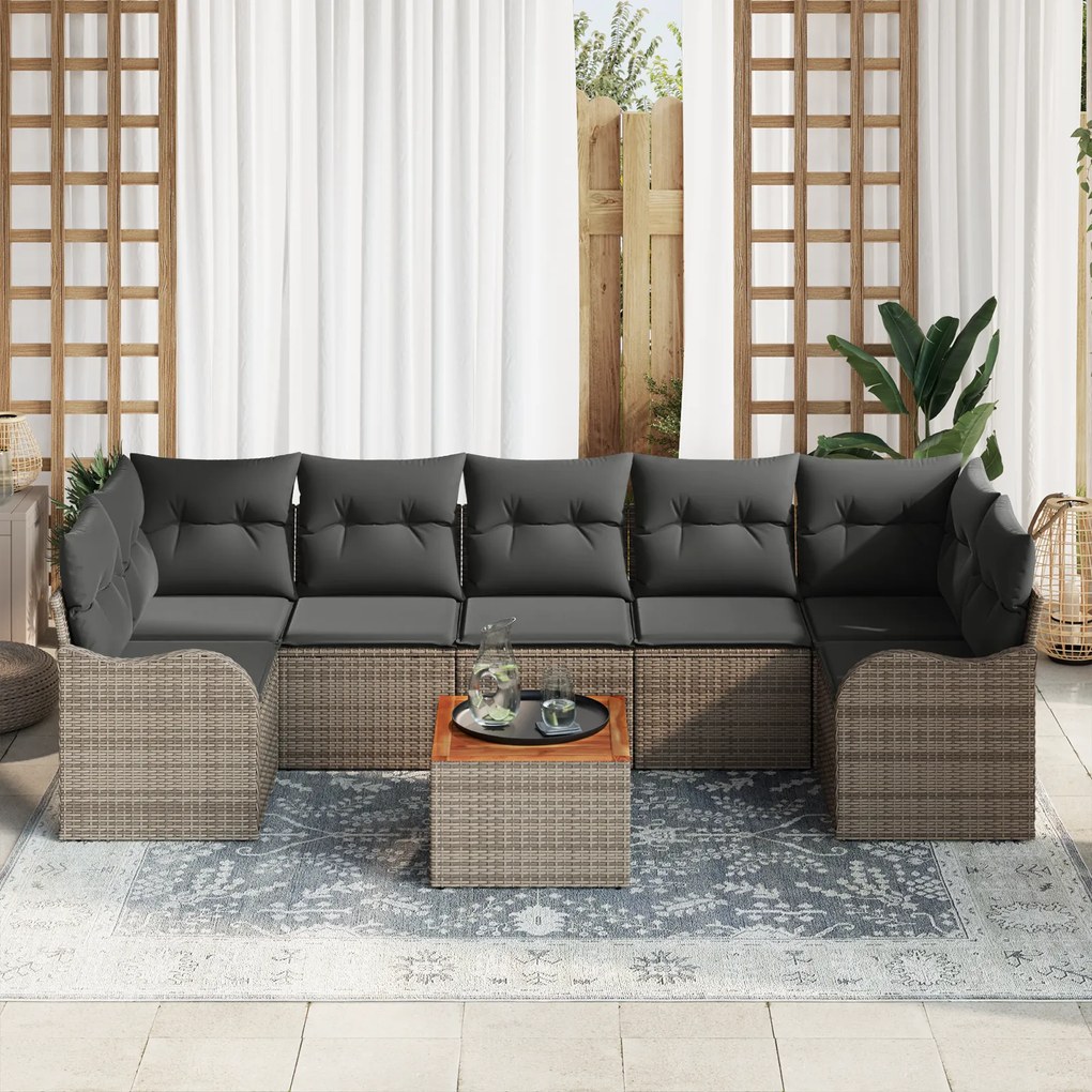 Conjunto de Sofá de Jardim de 8 Peças com Almofadas VidaXL Cinza Ratta