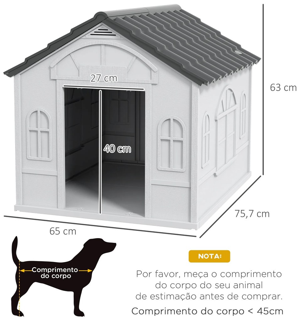 PawHut Casa para Cães 65x75,7x63 cm Casa para Cães com Janelas e Teto