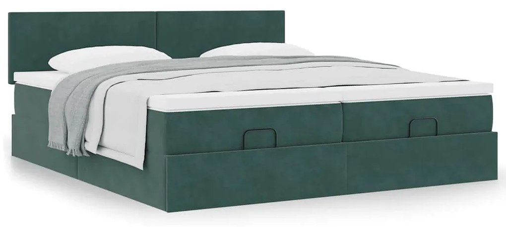 Estrutura de cama otomana com colchão verde escuro Veludo