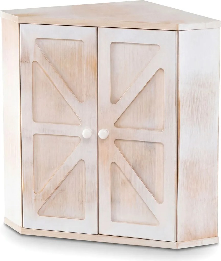 Caixa de pão de canto em bambu de dupla camada com prateleira ajustável 31 x 31 x 41 cm, e estilo rústico, para bancada de cozinha, branco Antigo