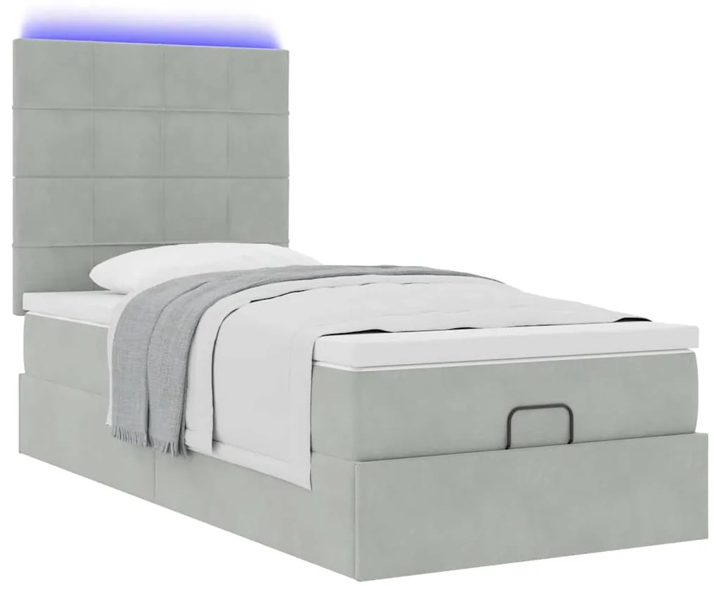 Estrutura cama otomana colchões 80x200 cm veludo cinzento claro