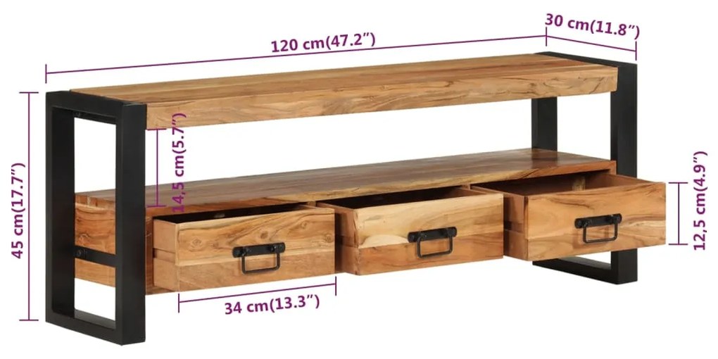 Móvel de TV 120x30x45 cm madeira de acácia maciça