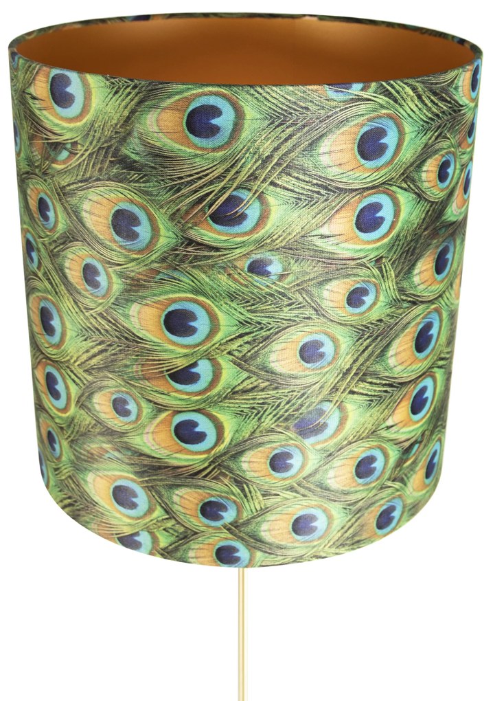 Candeeiro de pé dourado/latão com abajur de veludo verde-pavão 40/40 cm - Parte Clássico / Antigo