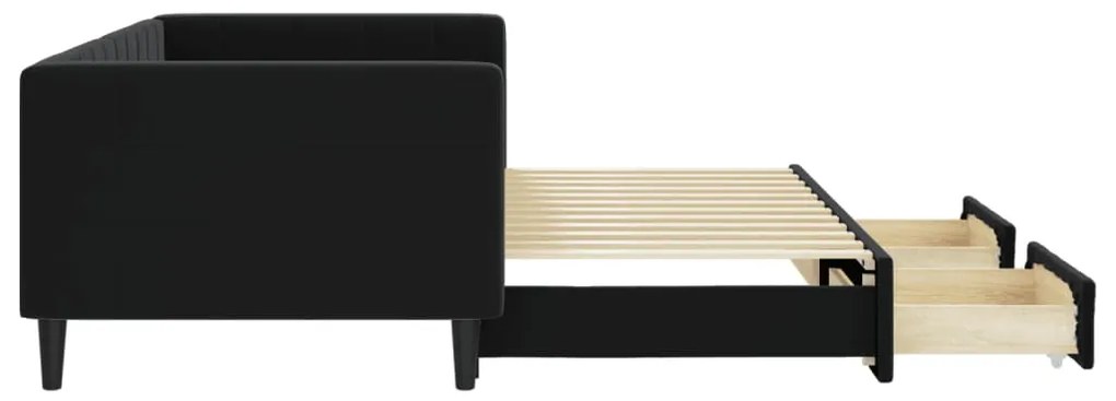 Sofá-cama com gavetão e gavetas 90x200 cm veludo preto