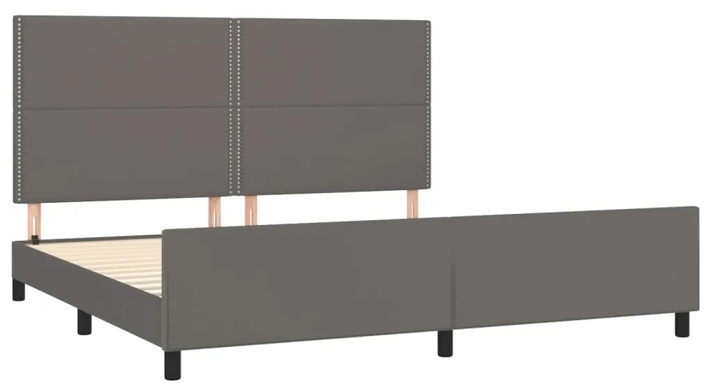Estrutura cama c/ cabeceira 200x200cm couro artificial cinzento
