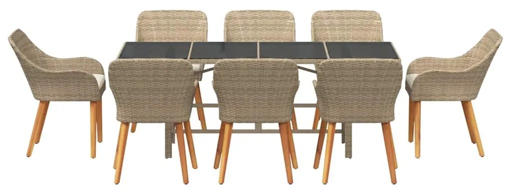Conjunto de Jantar de 9 Peças Bege em Rattan Sintético