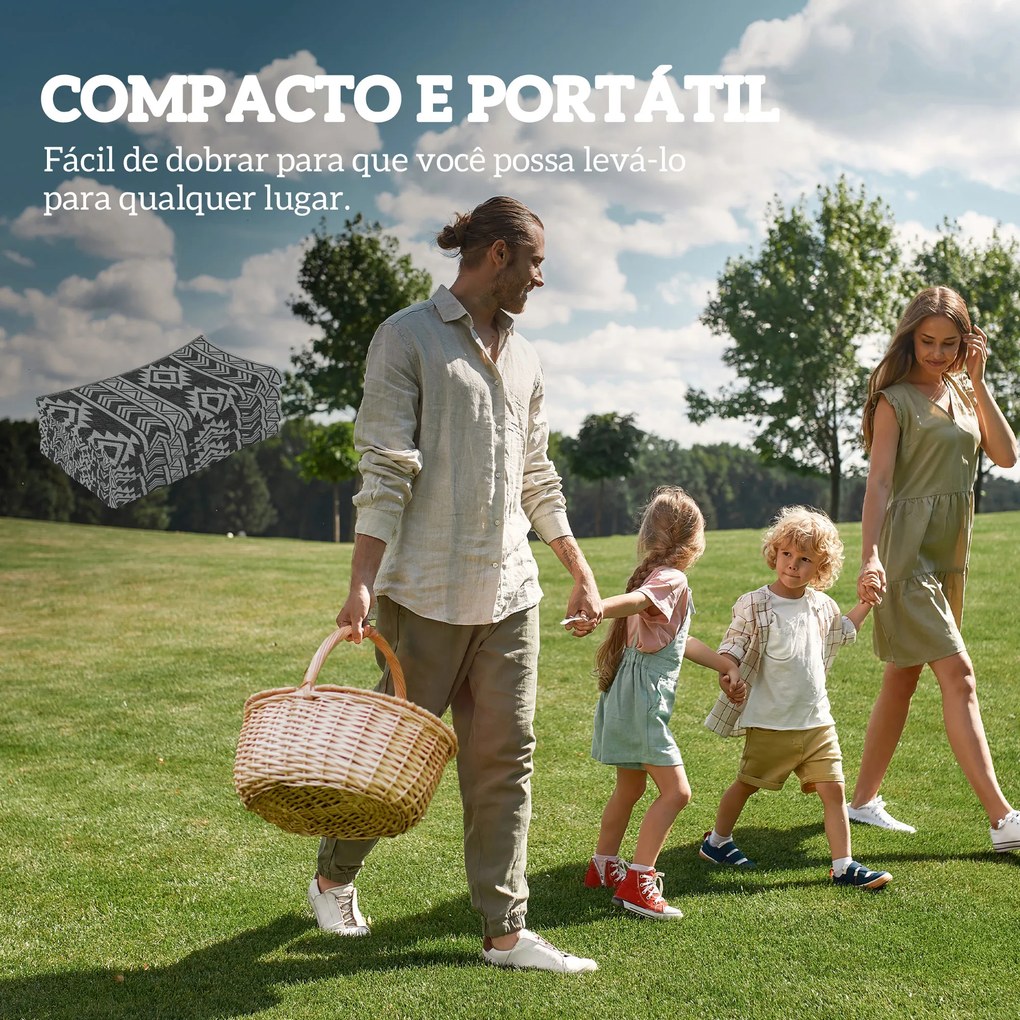 Tapete de Exterior Reversível 182x274 cm Impermeável Anti-UV para Viagens em Caravana Preto e Cinzento