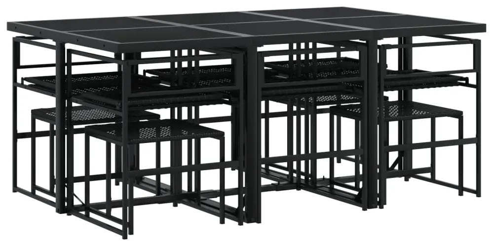 11 pcs conjunto de jantar p/ jardim c/ almofadões vime PE preto