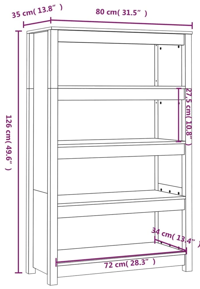 Estante 80x35x126 cm madeira de pinho maciça cinza