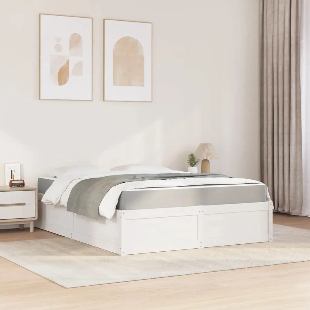 Cama com colchão 160x200 cm madeira de pinho maciça branco