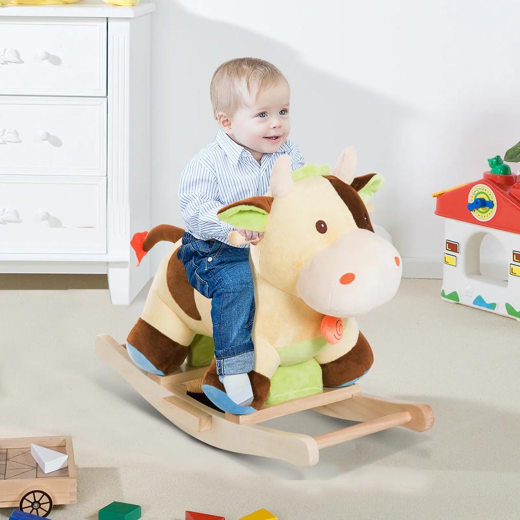 HOMCOM Cavalo de balanço de pelúcia para crianças acima de 3 anos em forma de vaca 60x34x46 cm