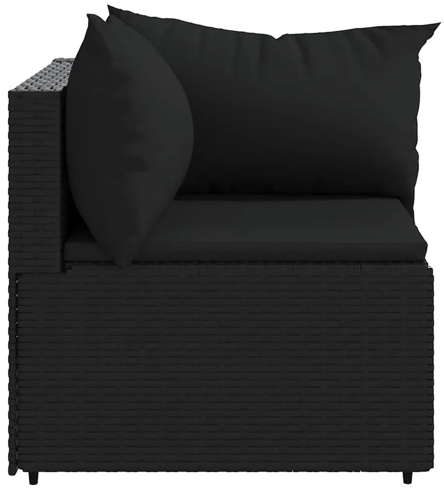 Sofás de canto p/ jardim c/ almofadões 2 pcs vime PE preto