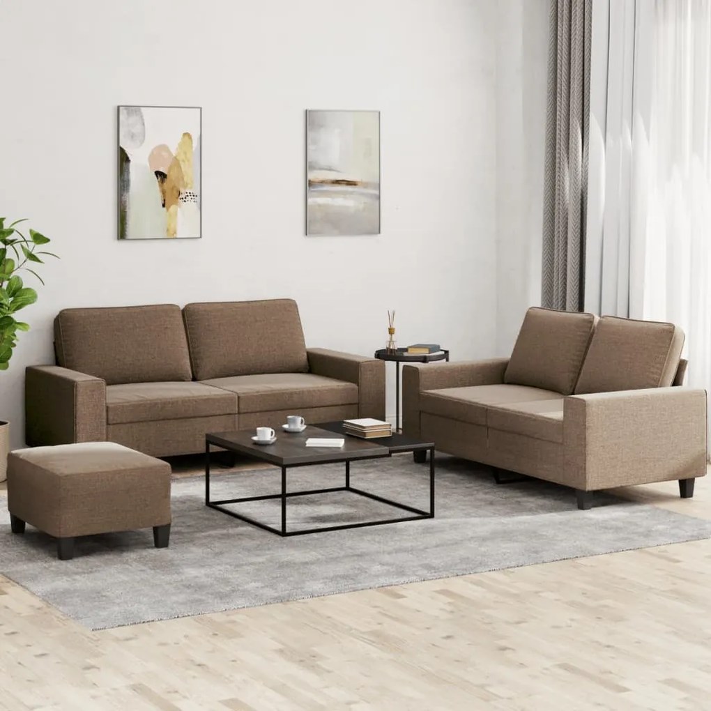 vidaXL 3 pcs conjunto de sofás tecido castanho