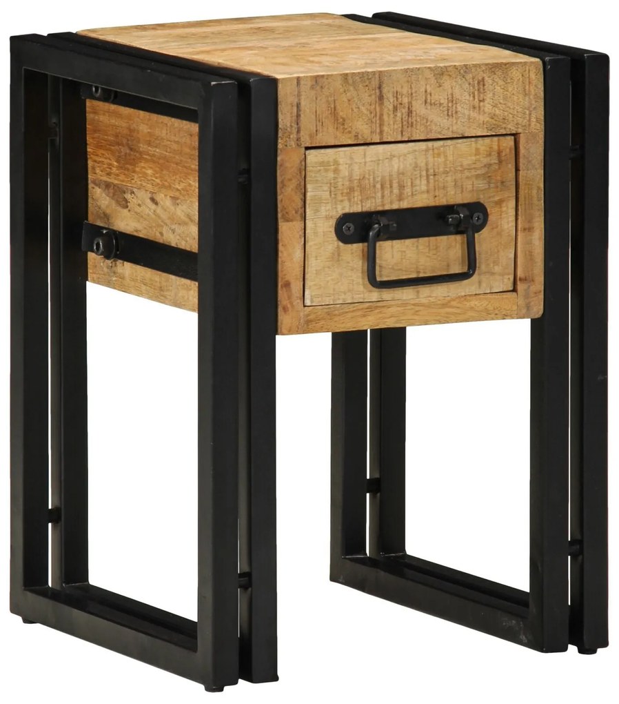 Mesa de Apoio vidaXL com Gaveta Preta 30x30x40 cm Madeira de Mangueira