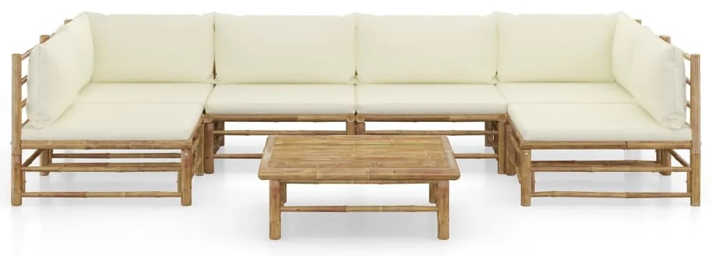 7 pcs conj. lounge p/ jardim em bambu c/ almofadões branco nata