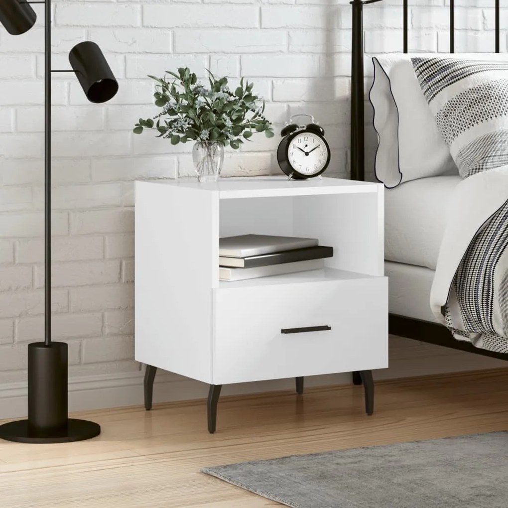 vidaXL Mesa de cabeceira derivados de madeira branco brilhante