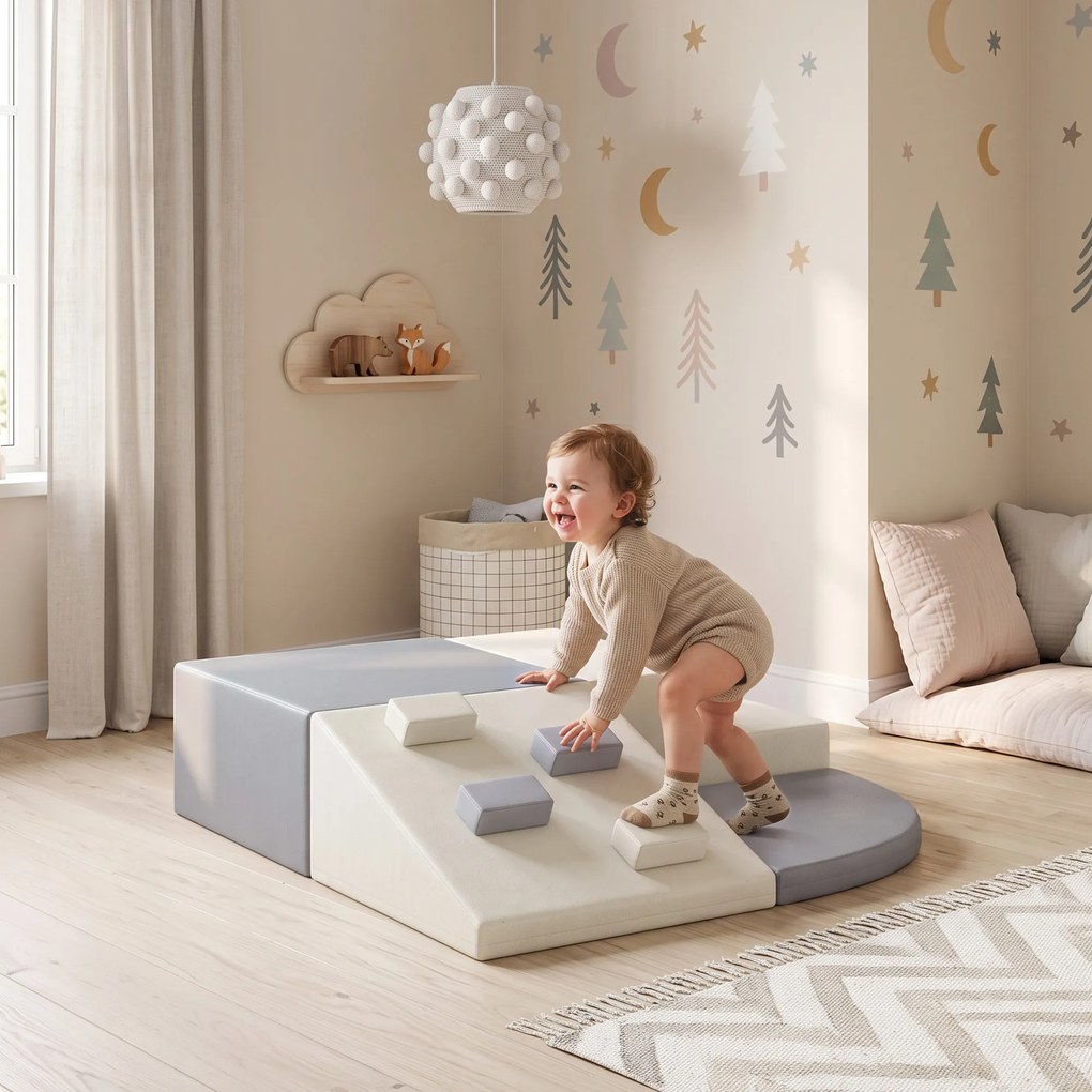 Conjunto de 4 Blocos de Espuma para Psicomotricidade, Escalar e Gatinhar, 1-3 Anos, Cinzento-claro e Bege