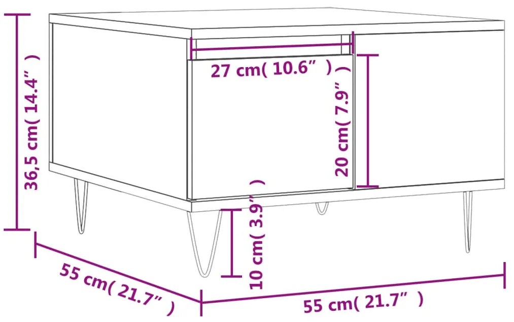 Mesa de centro 55x55x36,5 cm derivados madeira cinzento cimento