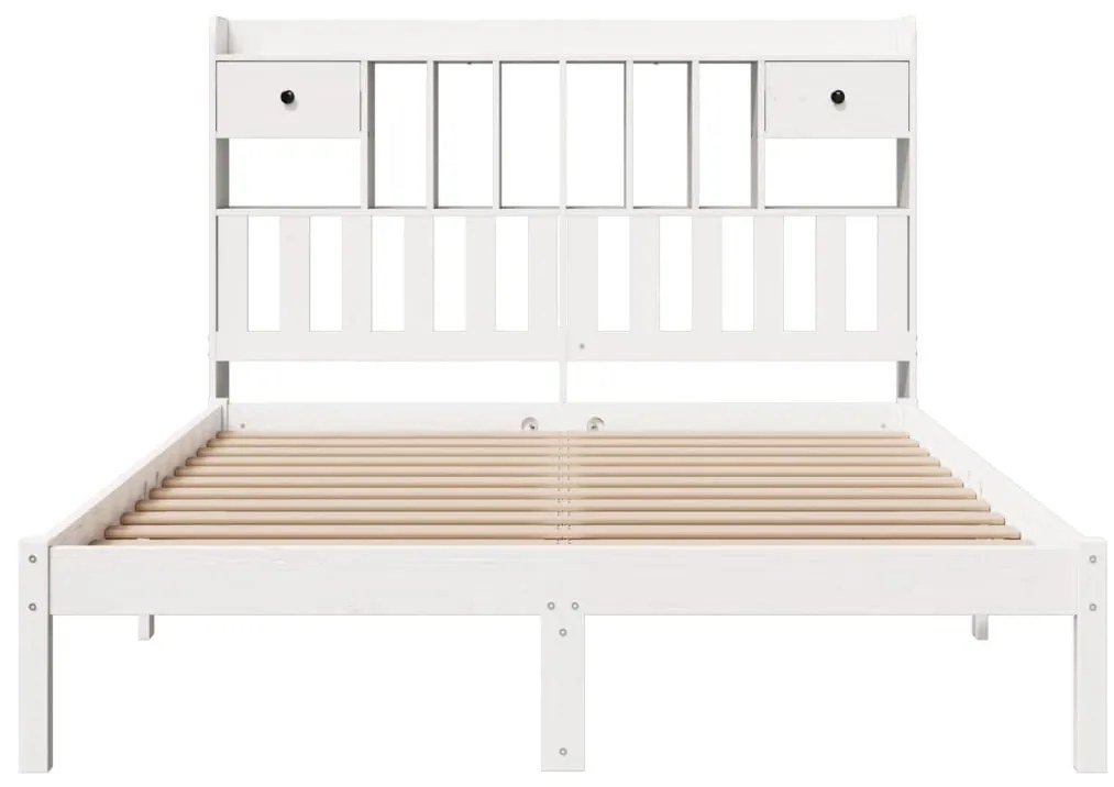 Cama com estante sem colchão 150x200 cm pinho maciço branco