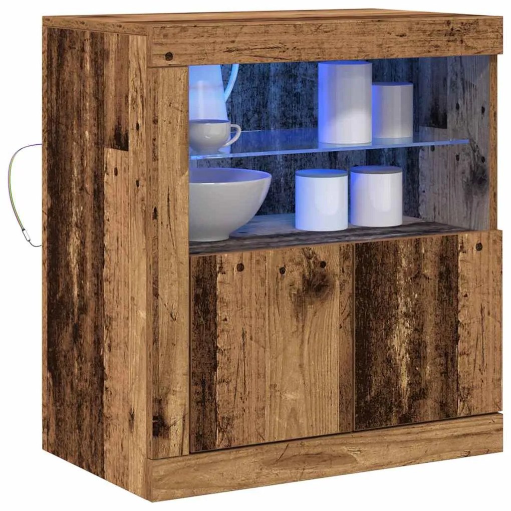 Buffet vidaXL com Luzes LED Madeira Velha 60,5x37x67 cm
