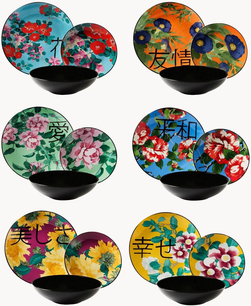 Conjunto de loiça Furisode, 6 pessoas, conjunto de 18