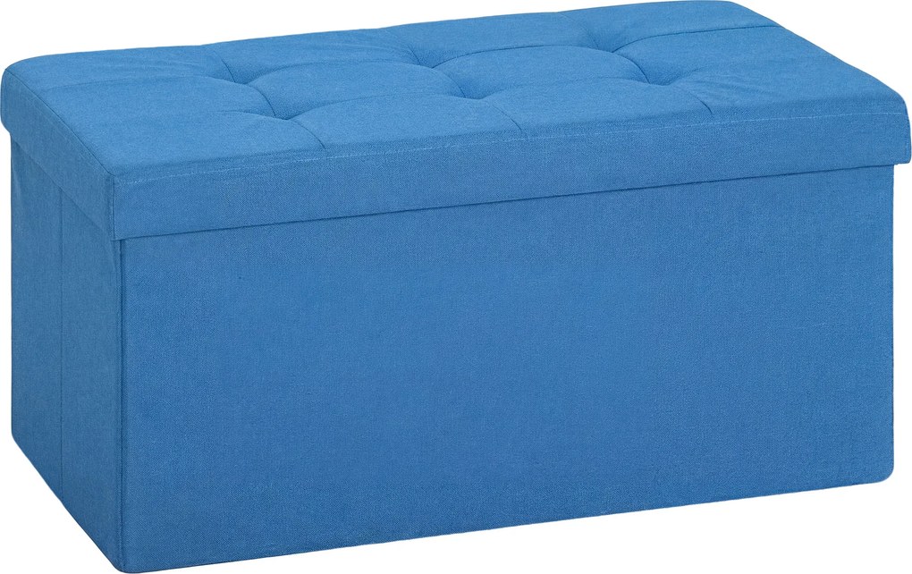 HOMCOM Puff de Armazenamento Banco de Armazenamento Dobrável 84 L 76x38x38 cm Estofado em Linho Sintético Azul Claro | Aosom Portugal