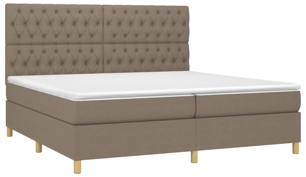 Cama box spring colchão/LED 200x200cm tecido cinza-acastanhado