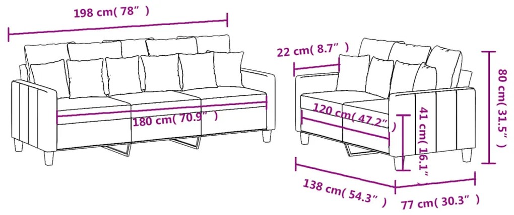 2 pcs conjunto de sofás com almofadões tecido cinza-acastanhado