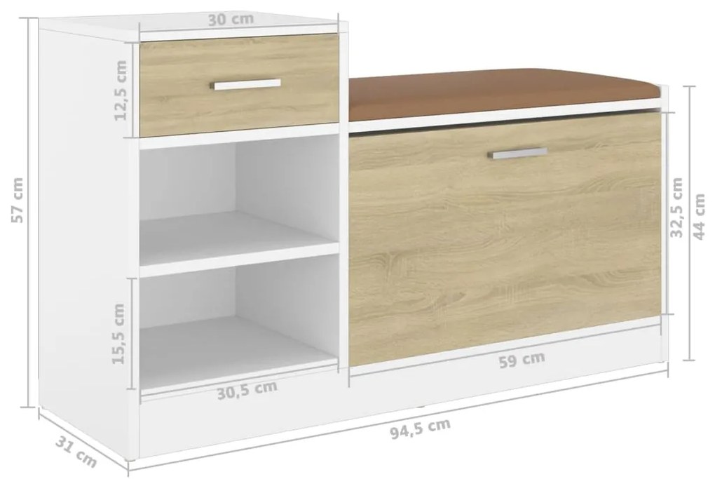 Banco sapateira 94,5x31x57 cm contraplacado branco/sonoma