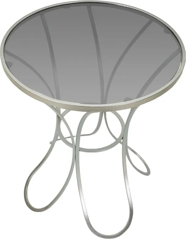 Mesa Trixy - Metal Prata e Topo de Vidro Temperado - Ø 56 cm x 68 cm