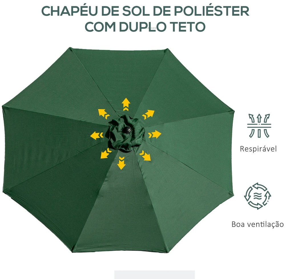 Outsunny Chapéu de Sol de Jardim Ø295x250cm com Manivela Chapéu de Sol