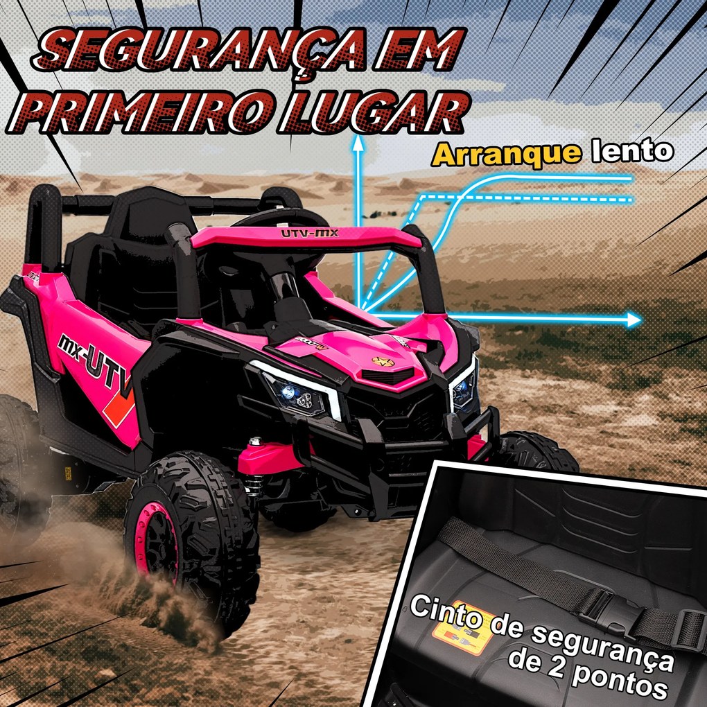 Carro Elétrico para Crianças 12V com 2 Motores Controlo Remoto 2,4G Velocidade até 7 km/h e USB 96x61x56 cm Rosa