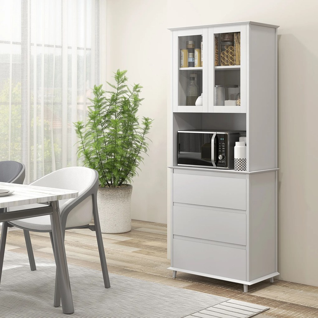 Aparador de cozinha com armário de arrumação, 2 portas, 3 gavetas e compartimento central; dimensões: 68 x 38 x 172 cm; MDF branco