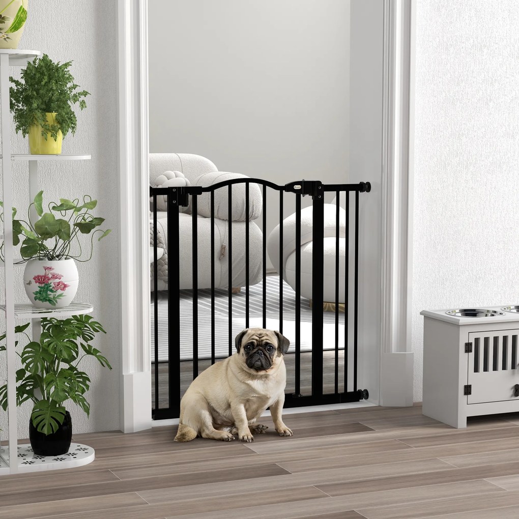 Barreira de Segurança para Cães com Largura Ajustável 74-80 cm e Extensões para Escadas e Portas Preto