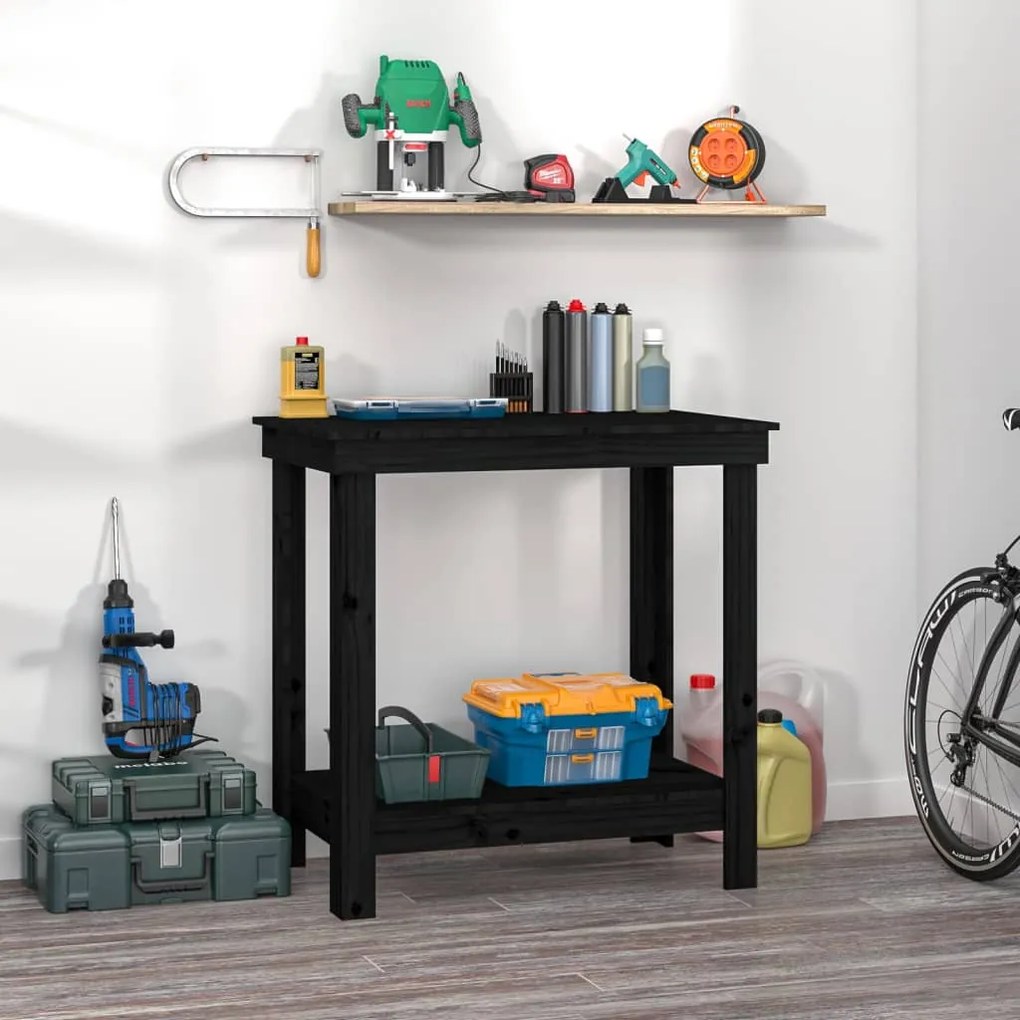 Banco de trabalho 80x50x80 cm pinho maciço preto