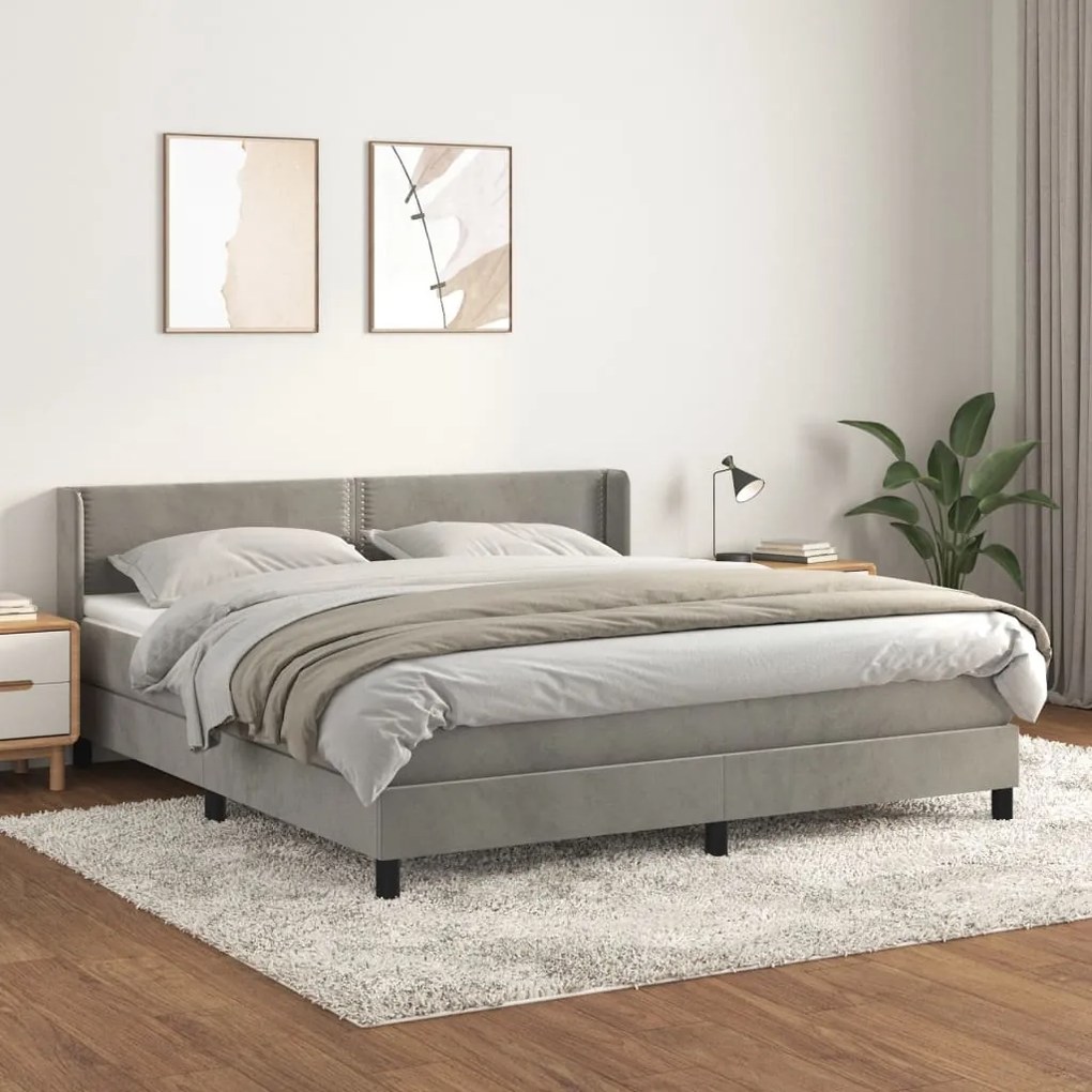 vidaXL Cama com molas/colchão 180x200 cm veludo cinzento-claro