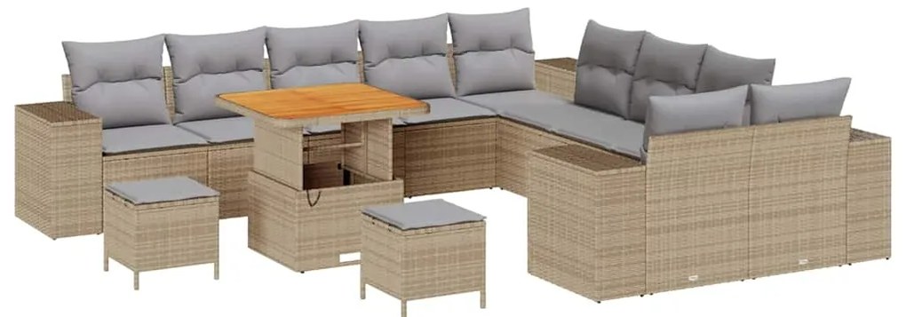 Conjunto de Sofá de Jardim vidaXL de 13 Peças com Almofadas Bege Polir