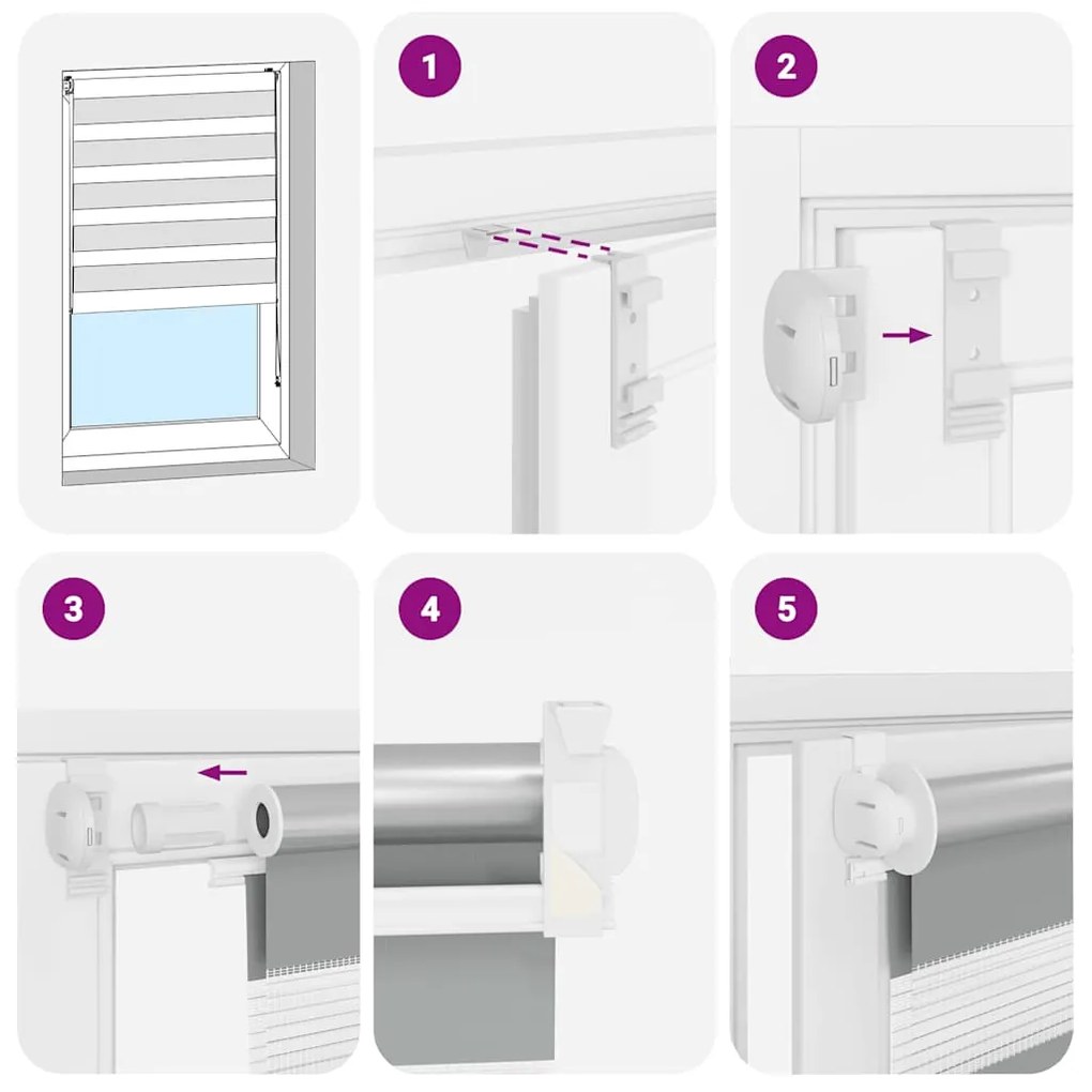 Estore de rolo 120 x 230 cm, linhas de zebra / Branco