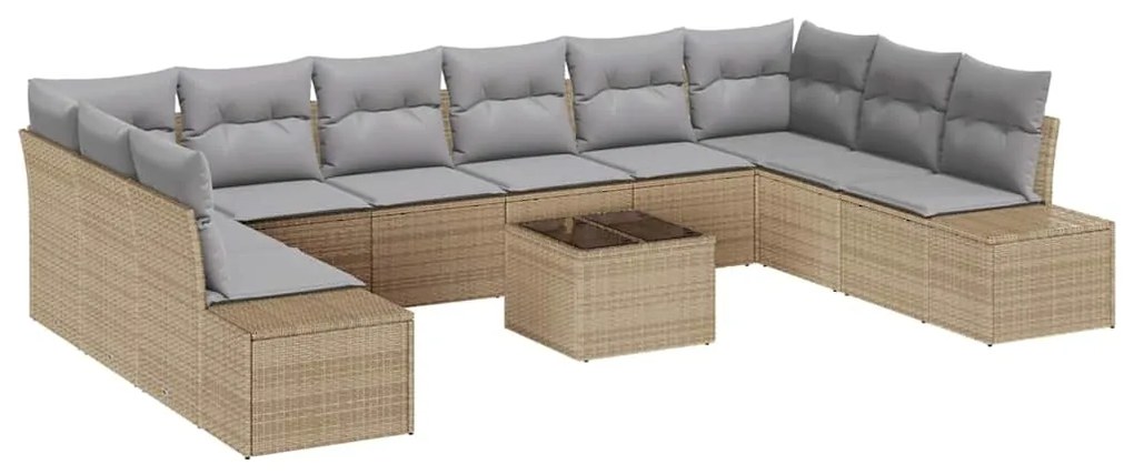 Conjunto de Sofá de Jardim de 11 Peças com Almofadas Pretas em Rattan
