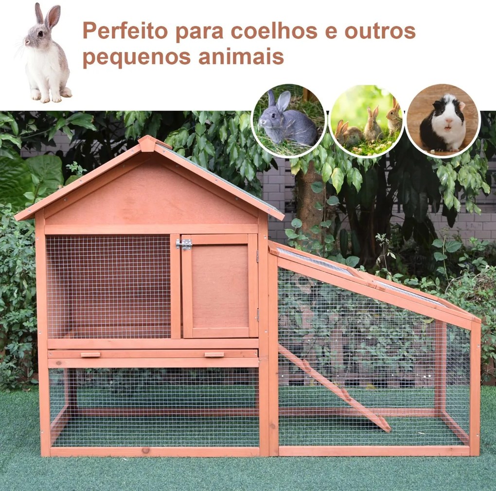 Casa para coelhos de madeira Casa Exterior para Coelhos Teto de pano de asfalto 144x64.5x100 cm Estrutura grande