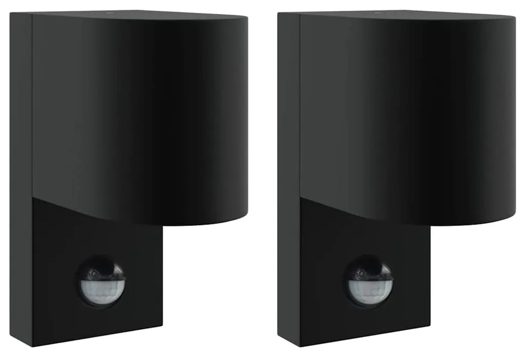 Luzes de Parede Externas com Sensor 2 pcs Preto Aço Inoxidável IP44