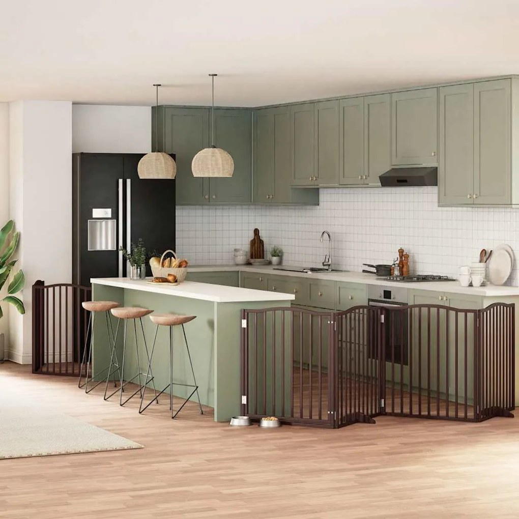 vidaXL Portão cães c/ porta dobrável 8 painéis 640 cm álamo castanho