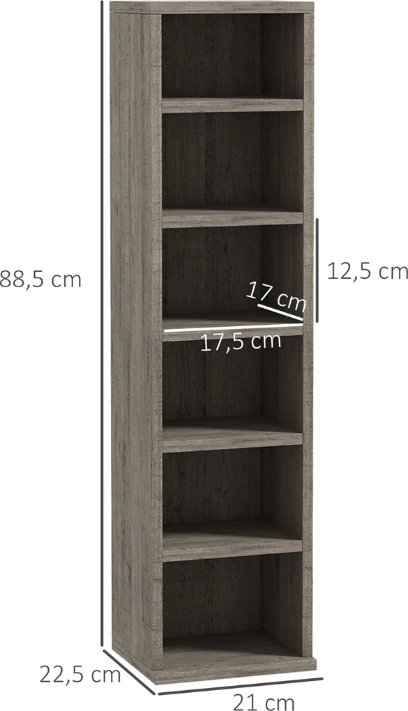 Conjunto de 2 estantes verticais para arrumação de CDs e DVDs, com 12 compartimentos, 21 x 22,5 x 88,5 cm, capacidade para 204 CDs, cinzento escuro