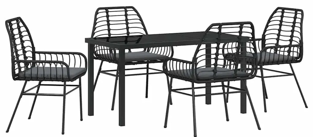 Conjunto de Jantar para Jardim com 5 Peças e Almofadas Pretas em Ratta