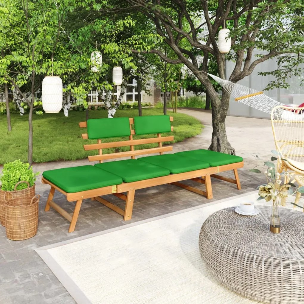 vidaXL Banco de jardim com almofadões 2-em-1 190 cm acácia maciça
