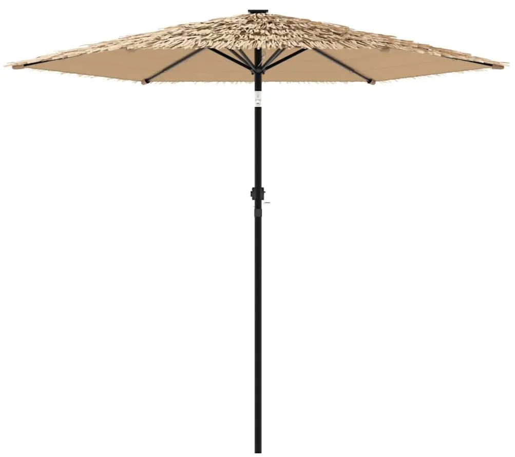 Guarda-sol c/ luzes LED e poste de aço 223x223x213 cm castanho