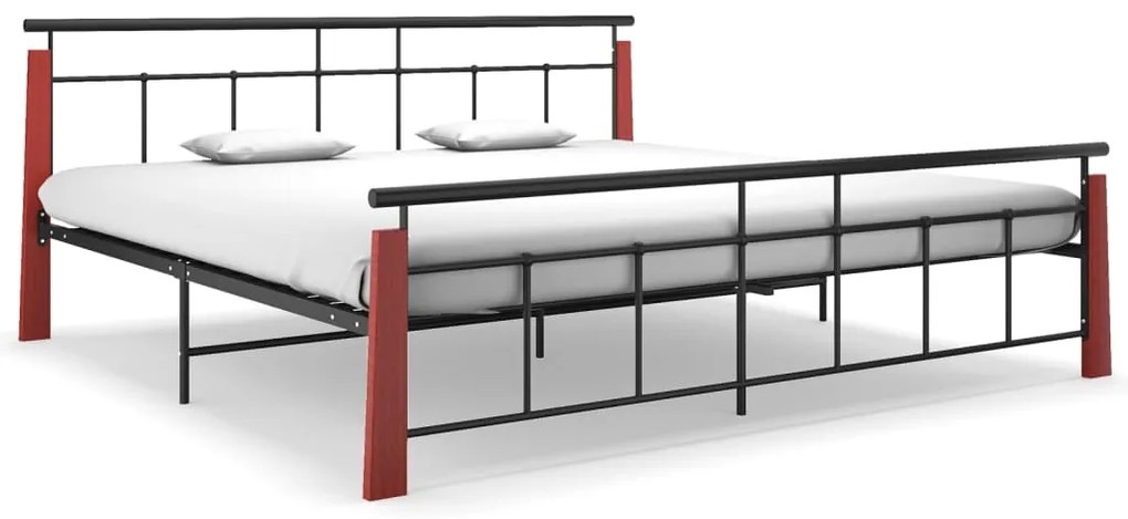Estrutura de cama 200x200 cm metal/madeira de carvalho maciça