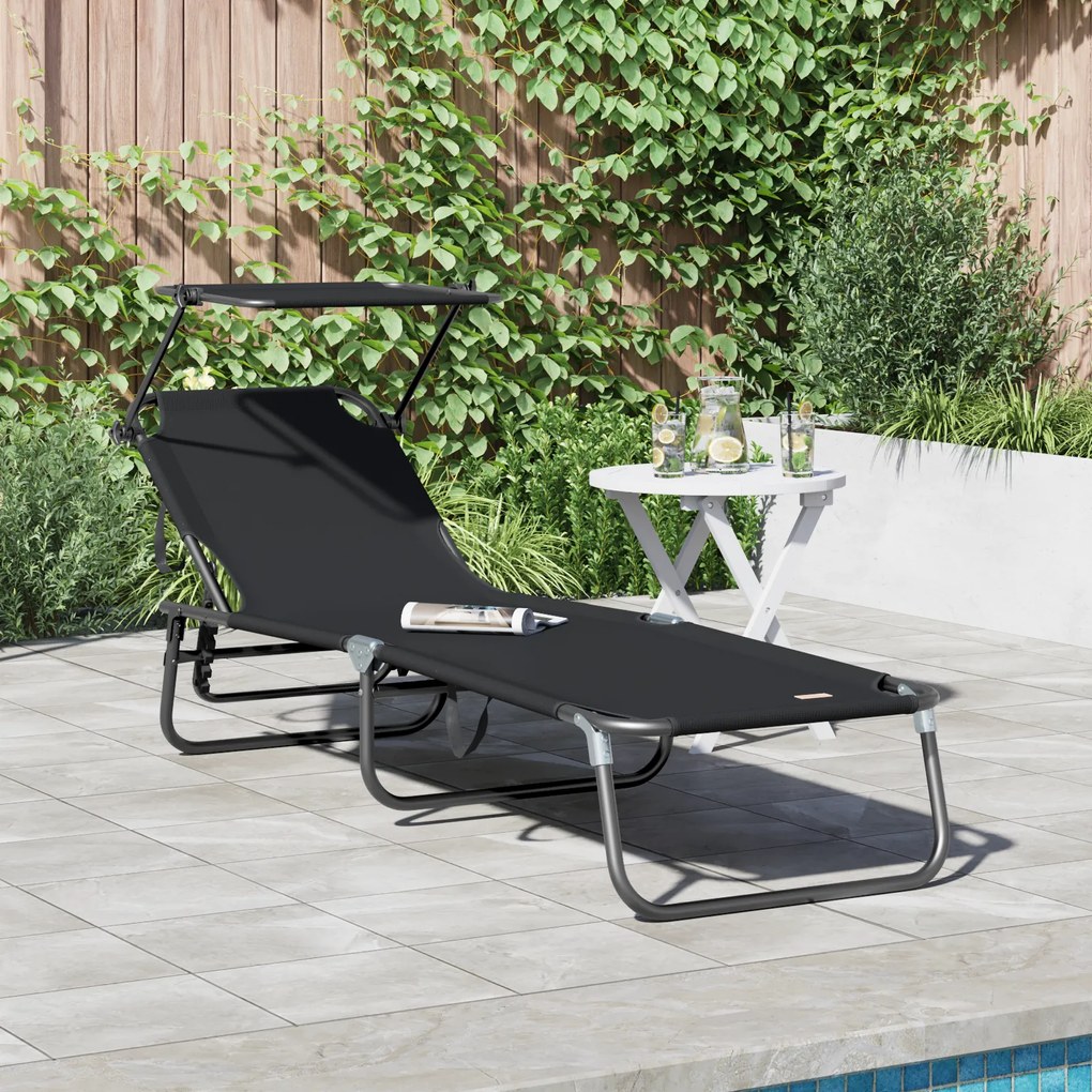 vidaXL Espreguiçadeira dobrável com toldo Tecido Oxford 600D Preto